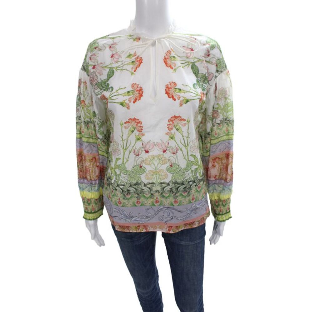 Alice + Olivia Womens Multicolor Floral V-Neck Tie Tunic Long Sleeve Size XS